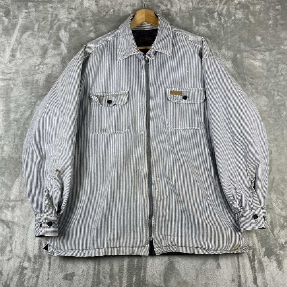 Hickory Shirt Co Jacket Mens XL Blue Hickory Stripe Quilted Lined Workwear